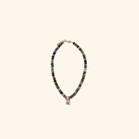 Colorful Stone Beads & Diamond Pendant Beach Beads Necklace