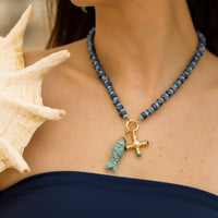 Navy and Aqua Beach Beads Necklace