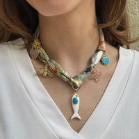 Stone Fish & Azure Scarf Necklace