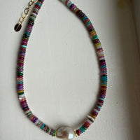 Baroque Pearl Rainbow Disc Necklace