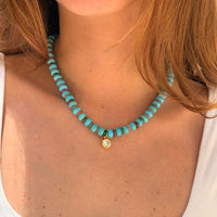 Turquoise & Diamond Pendant Beach Beads Necklace