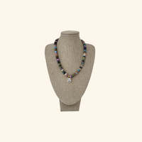 Colorful Stone Beads & Diamond Pendant Beach Beads Necklace