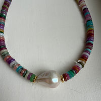 Baroque Pearl Rainbow Disc Necklace