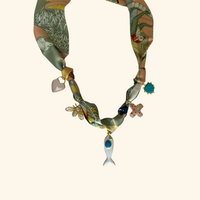Stone Fish & Azure Scarf Necklace