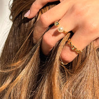 Diamond Pearl Gold Ring