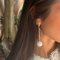 Ying Yang Conch Bead Diamond Drop Earrings