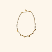 Gold Hearts and Pearl Necklace