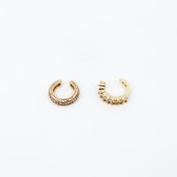 Ear cuffs; change your look without piercing's; wear 1 or multiple for a trendy look; all around diamond ear cuff or diamond baguette ear cuff; diamond; gold; gold plated; 18k gold; diamond ear cuff; diamond and gold ear cuff: diamond baguette; earrings; earmuff; ear cuff; earcuffs; miami jewelry; affordable jewelry