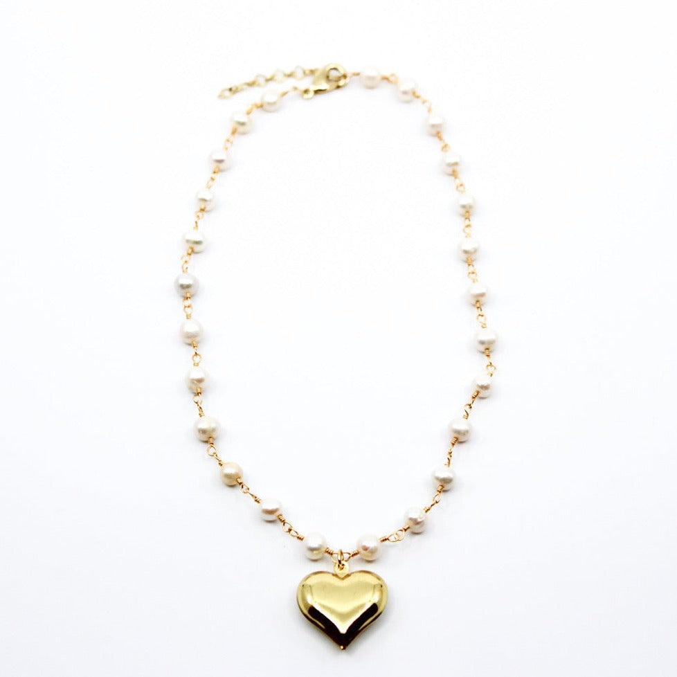Wholesale Cute Sweet Simple Style Heart Shape Imitation Pearl Alloy Copper Beaded Plating Women's Pendant Necklace