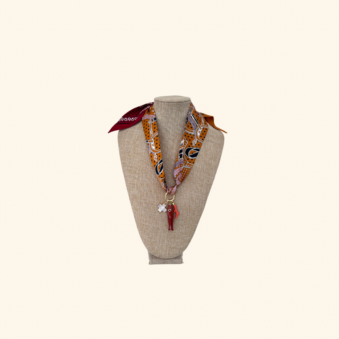 Coral and Mother of Pearl Scarf Necklace