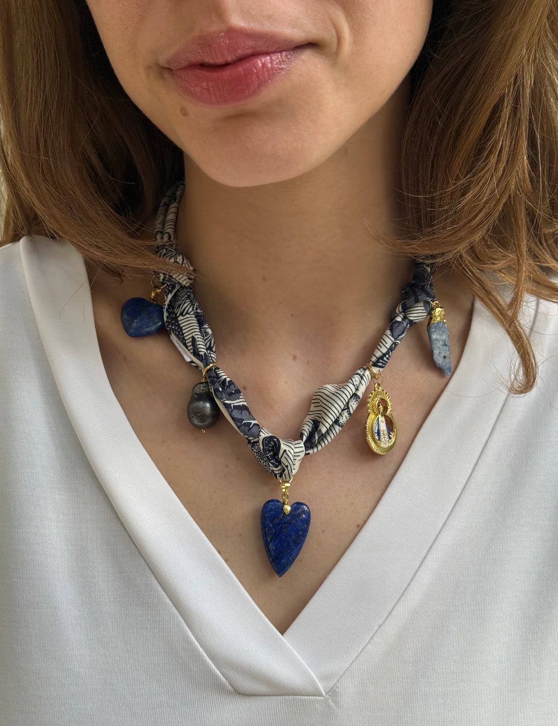 Amore Navy Blues Scarf Necklace