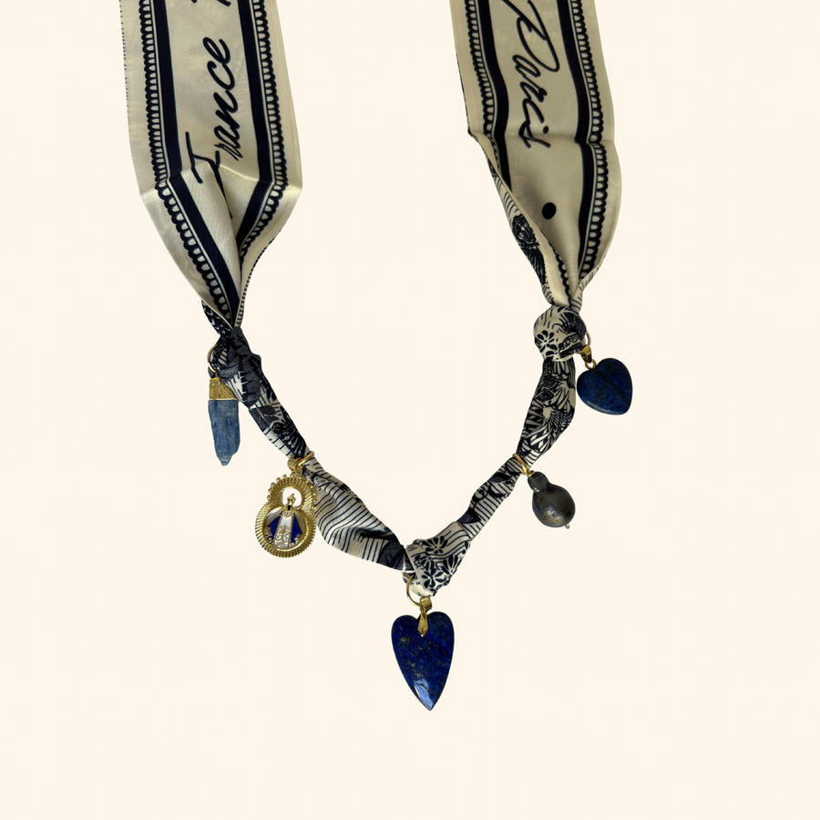 Amore Navy Blues Scarf Necklace