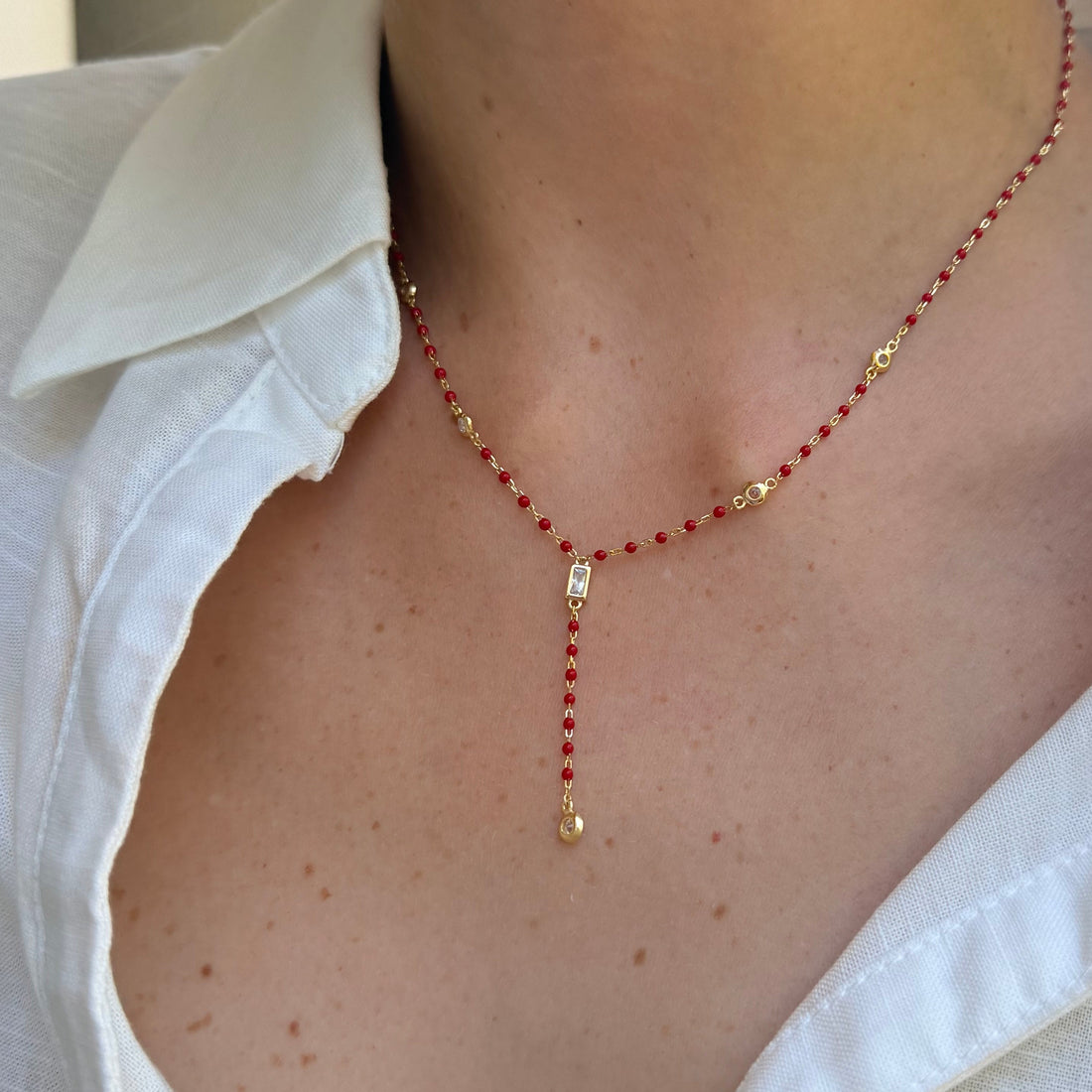 Red Diamond Lariat Necklace