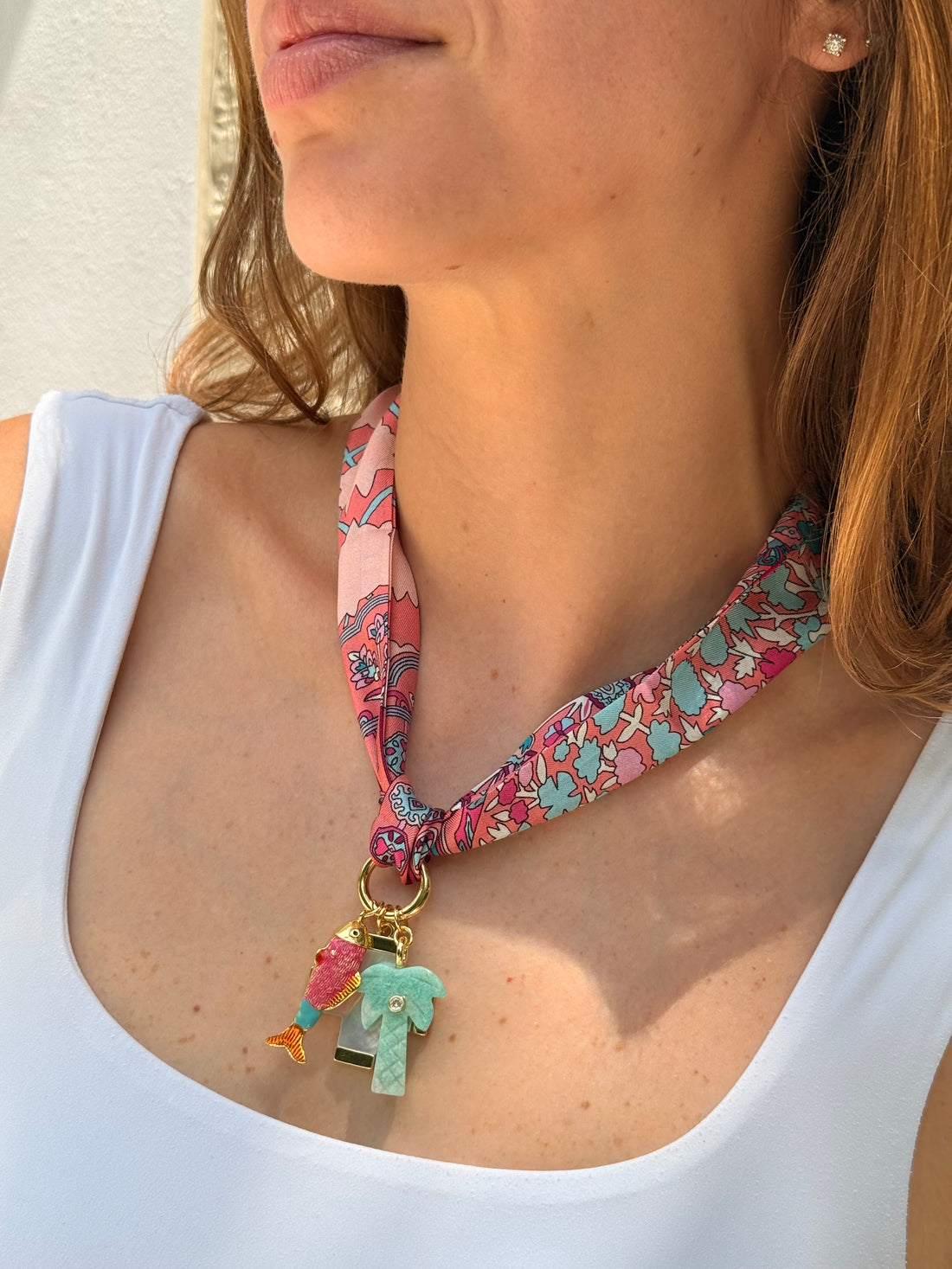 Escalope Rose & Fish Scarf Necklace