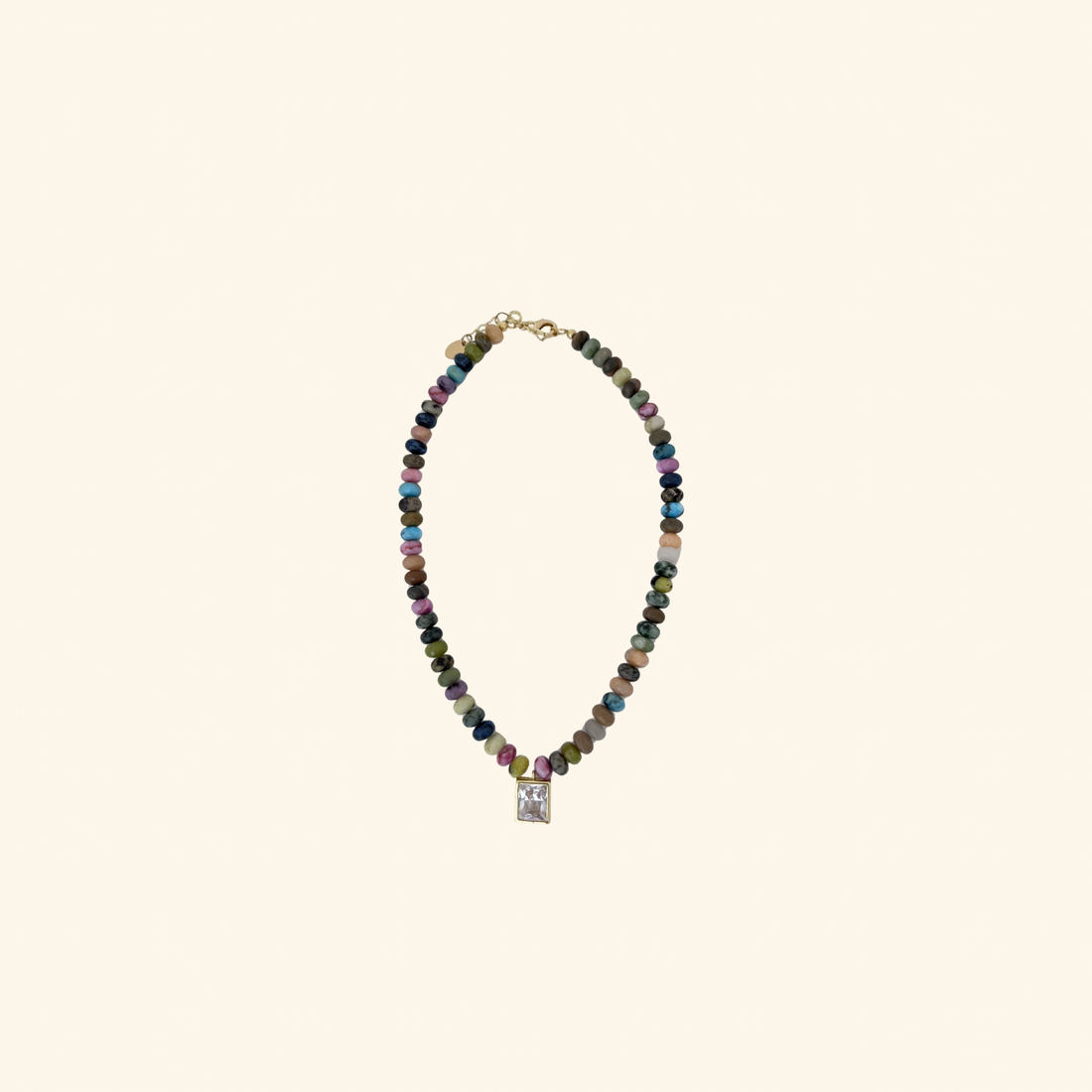 Colorful Stone Beads & Diamond Pendant Beach Beads Necklace