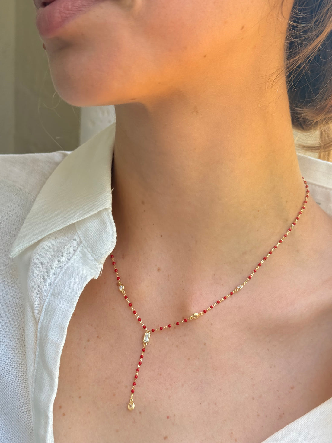Red Diamond Lariat Necklace