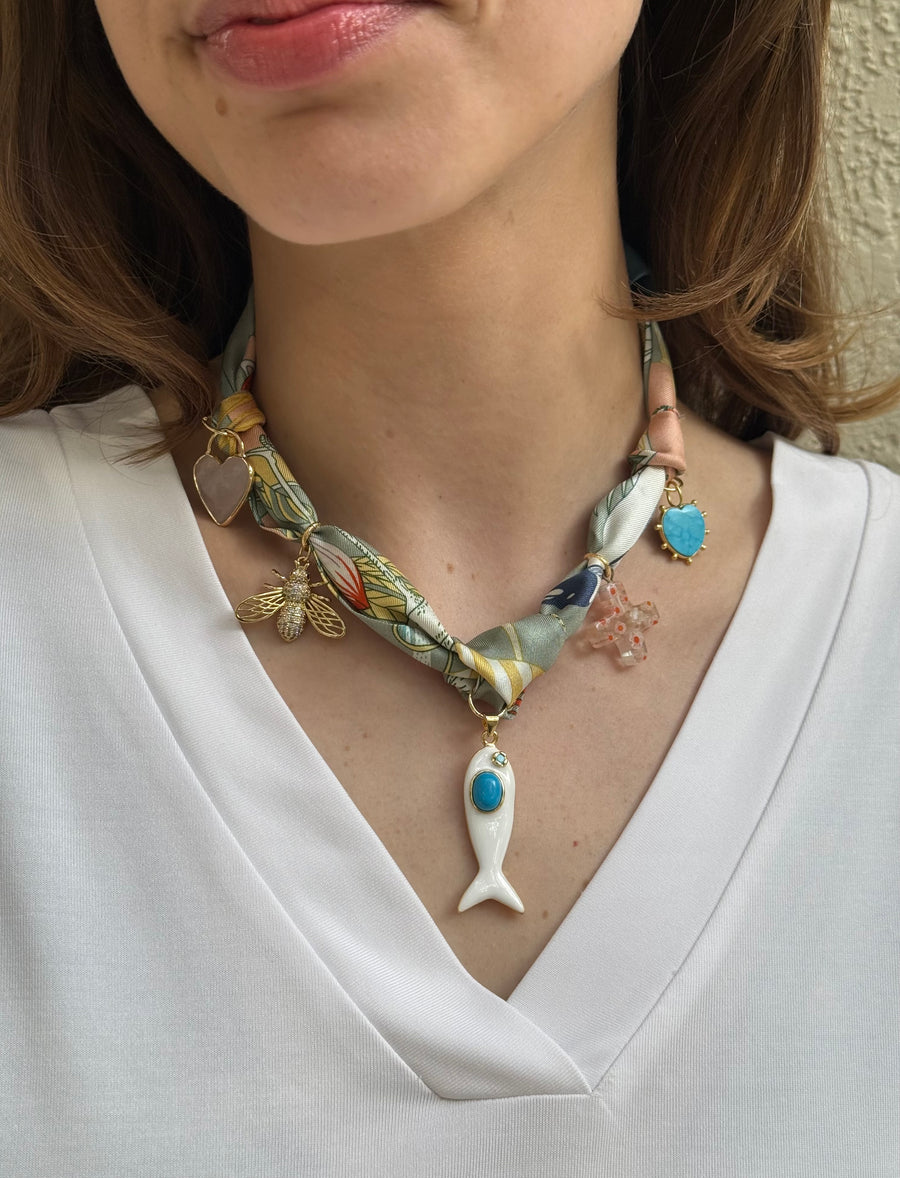 Stone Fish & Azure Scarf Necklace