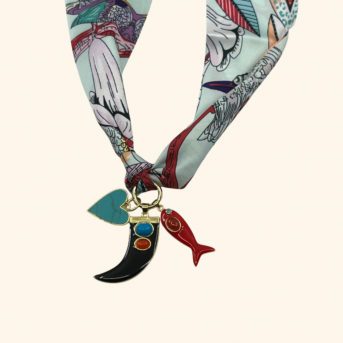 Red & Blue Horn Scarf Necklace