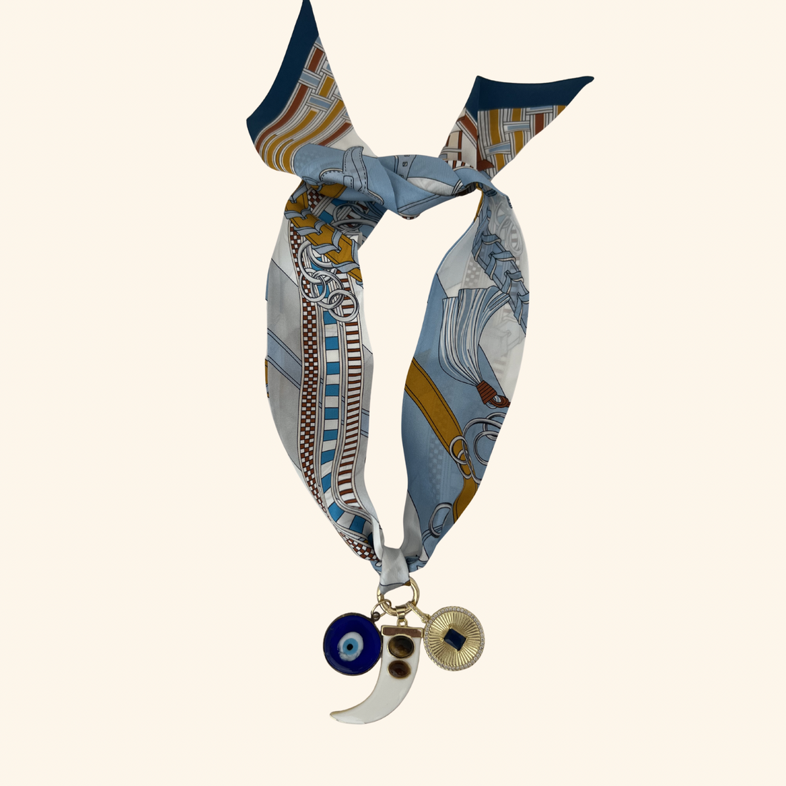 White Horn & Evil Eye Scarf Necklace