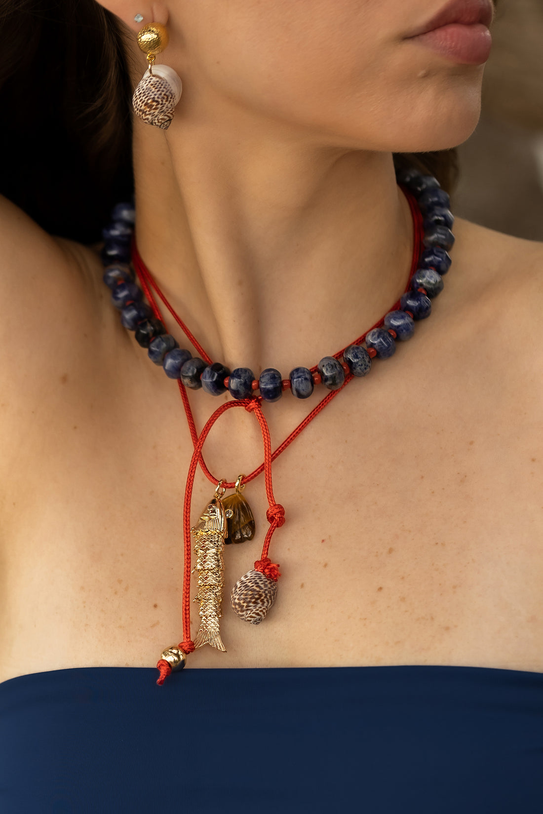 Midnight Navy Tide Beach Beads Necklace