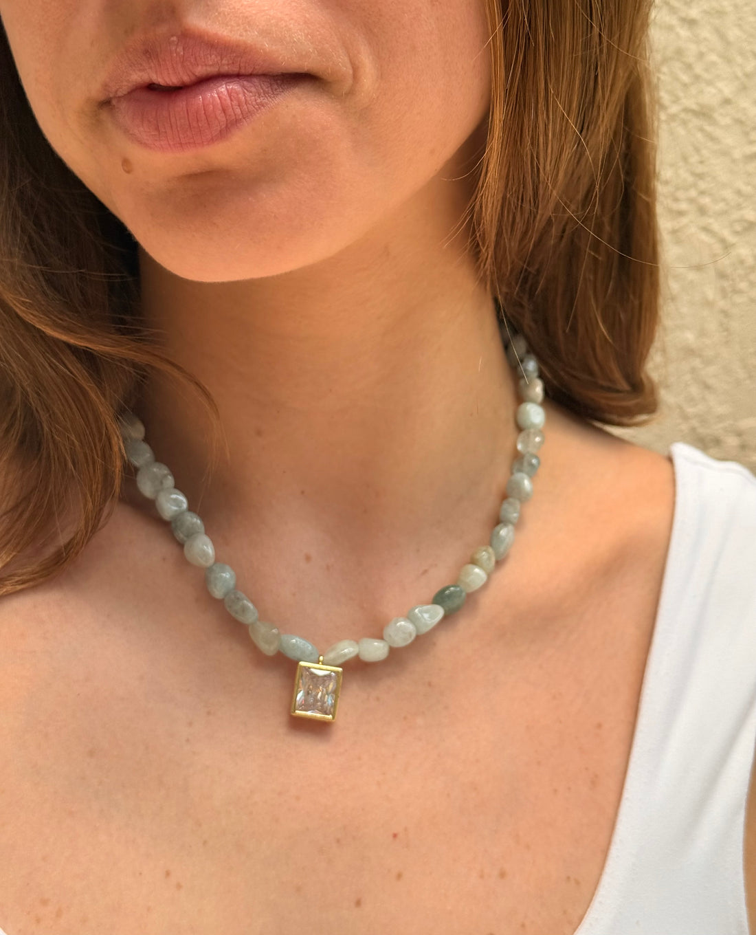 Stone Beads & Diamond Pendant Beach Beads Necklace