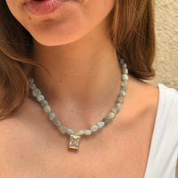 Stone Beads & Diamond Pendant Beach Beads Necklace