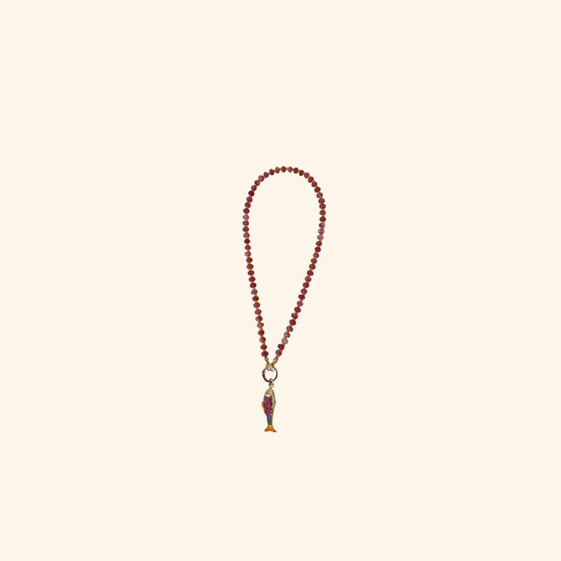 Poisson Rose et Jaune Beaded Necklace