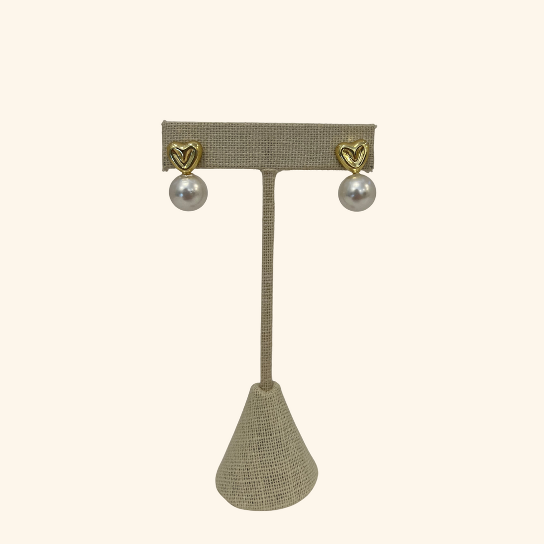 Gold Heart Pearl Earrings