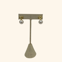 Gold Heart Pearl Earrings
