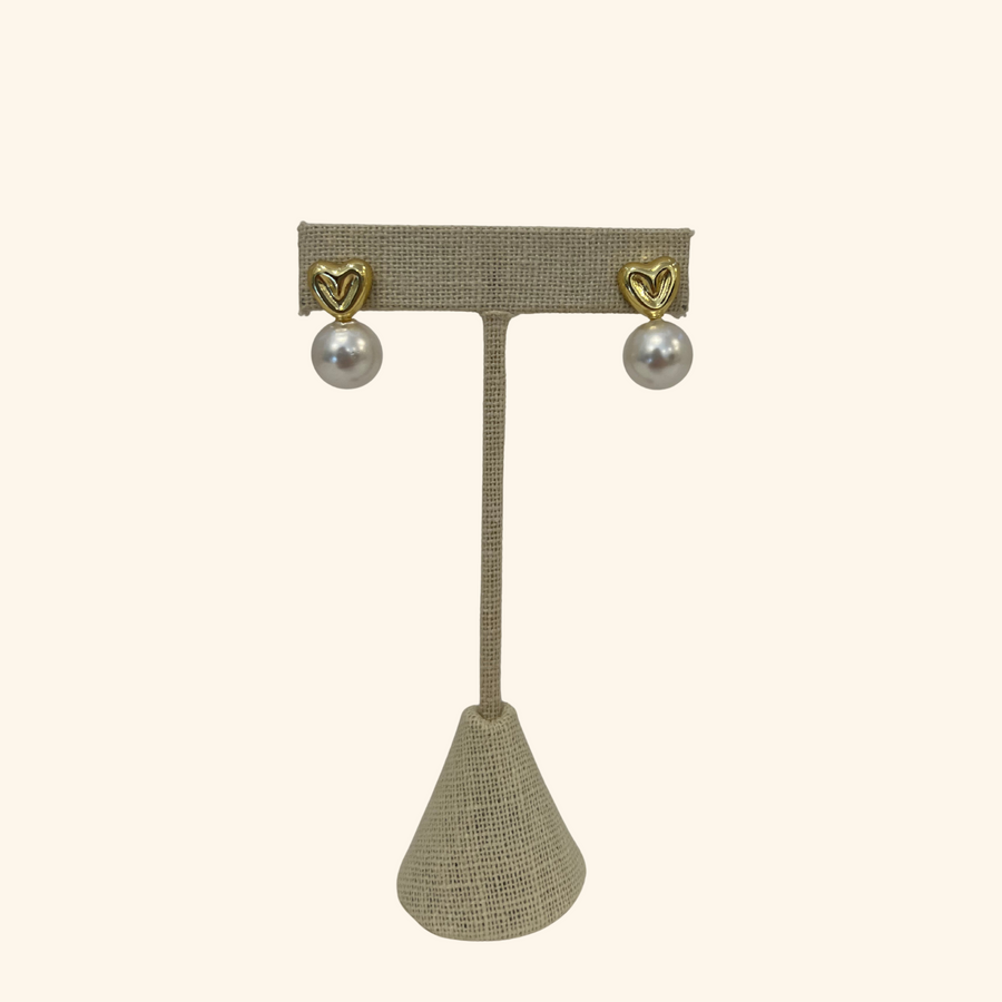Gold Heart Pearl Earrings