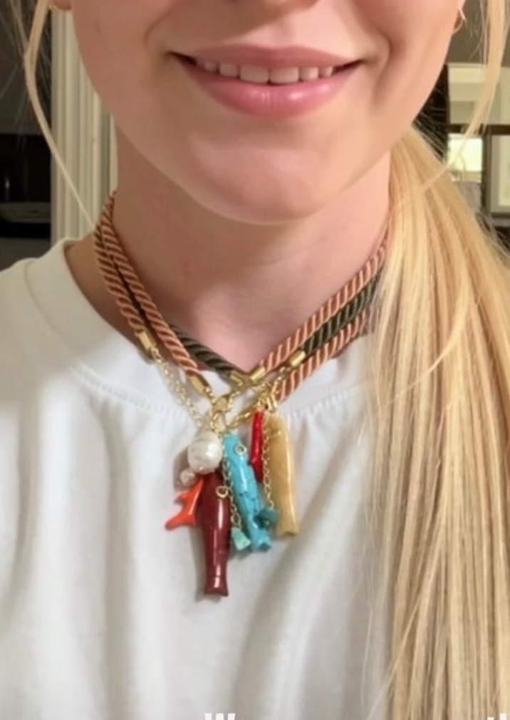 Silk rope, fish charm necklace