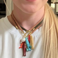 Silk rope, fish charm necklace