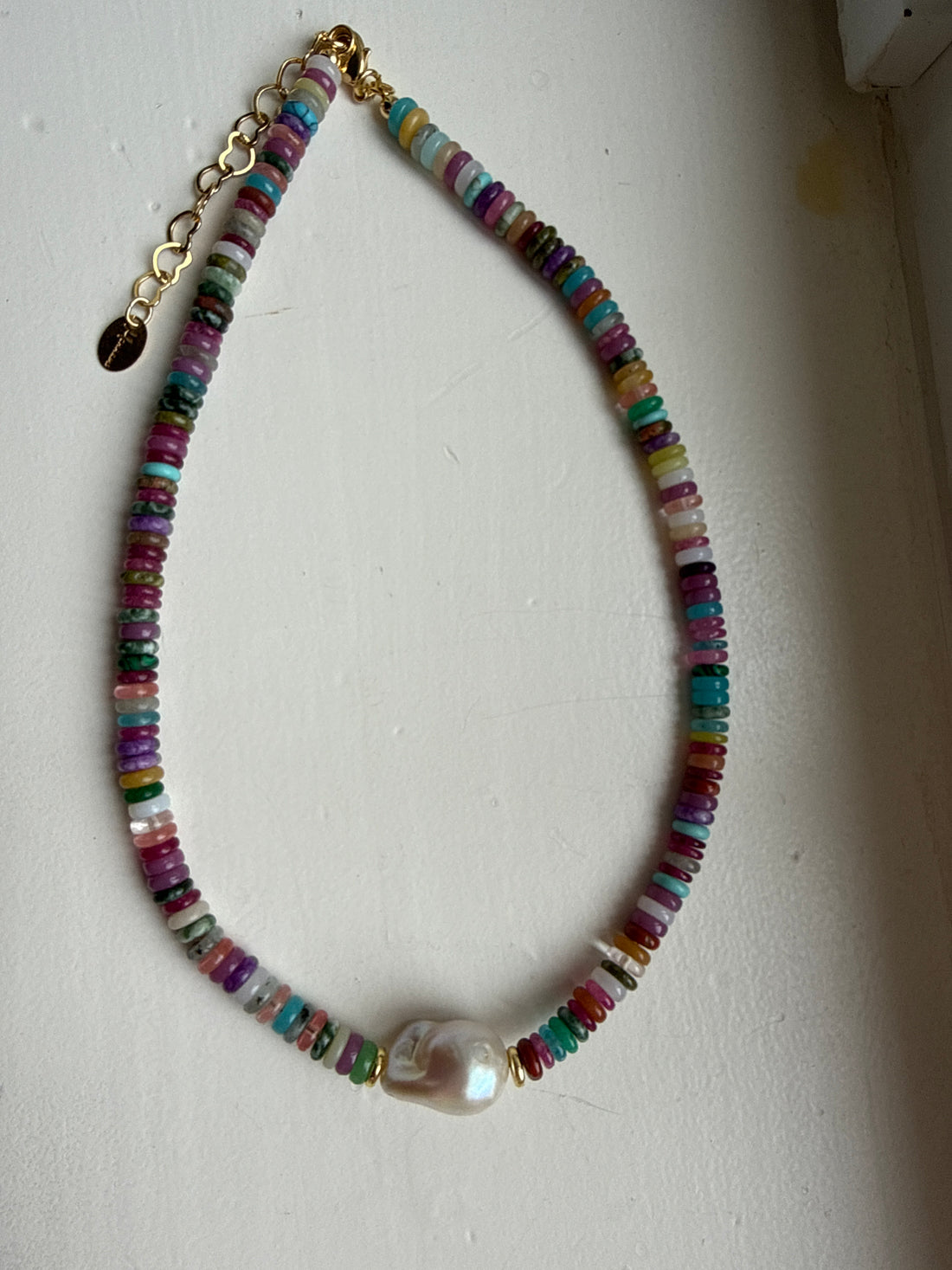 Baroque Pearl Rainbow Disc Necklace