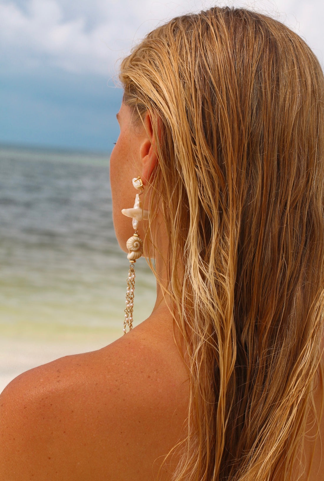 Pearl Cross Dangle Earrings