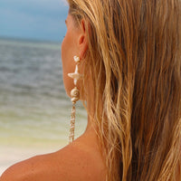 Pearl Cross Dangle Earrings