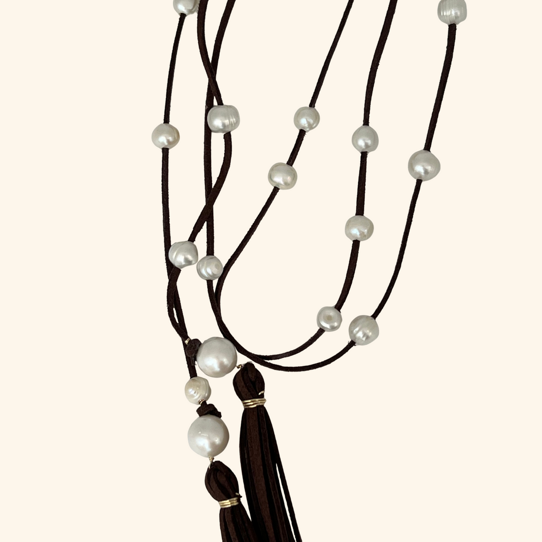 Leather Pearl Tie Necklace