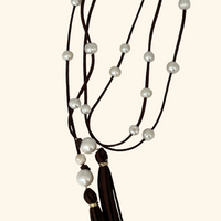 Leather Pearl Tie Necklace