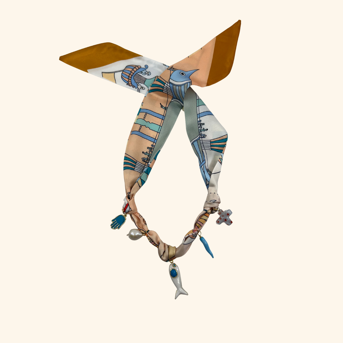 Stone Fish & Azure Scarf Necklace