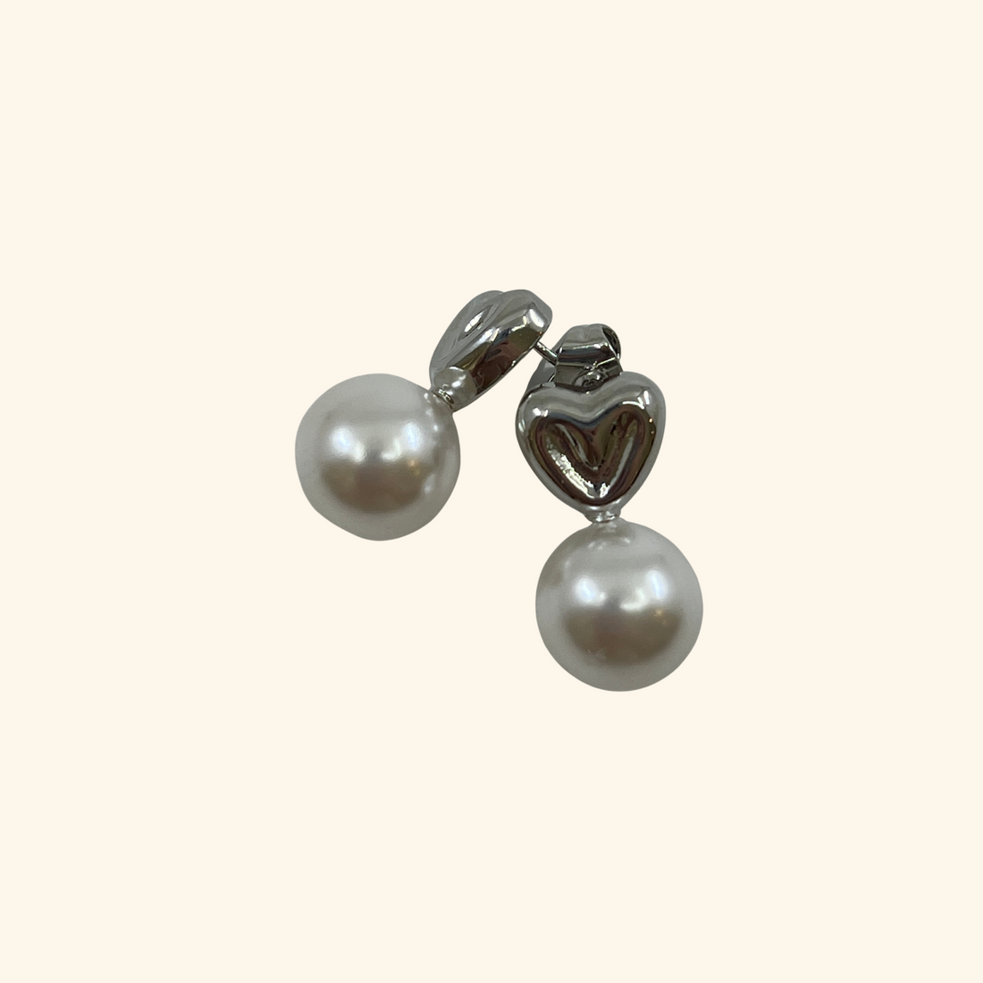 Silver Heart Pearl Earrings