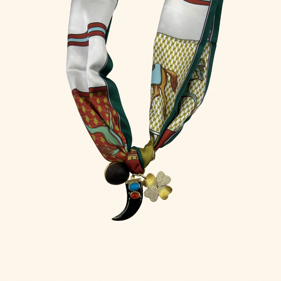 Brown Horn Clover Scarf Necklace