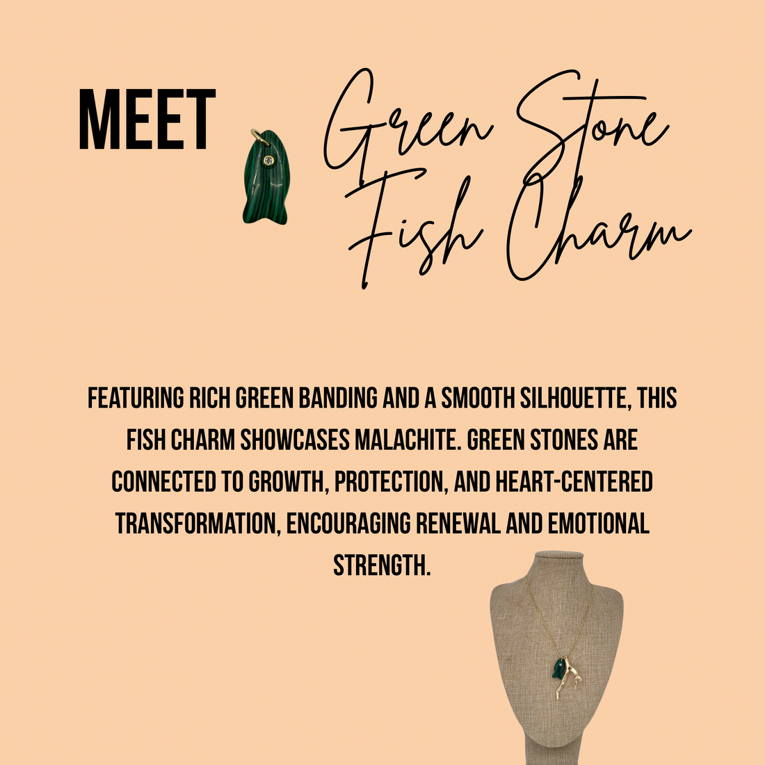 Green Stone Fish Charm