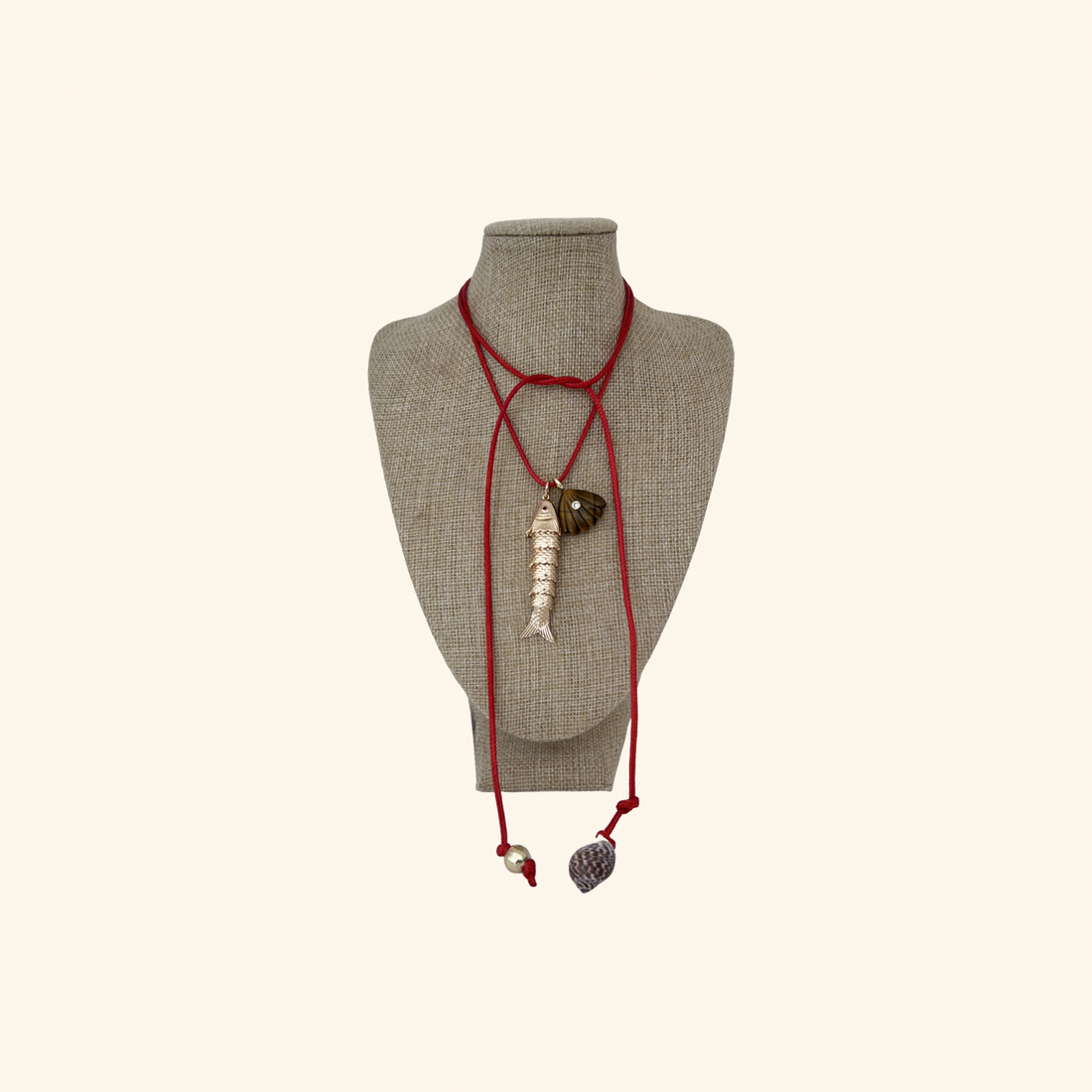 Fish & Tiger’s Eye Scallop Shell Rope Necklace