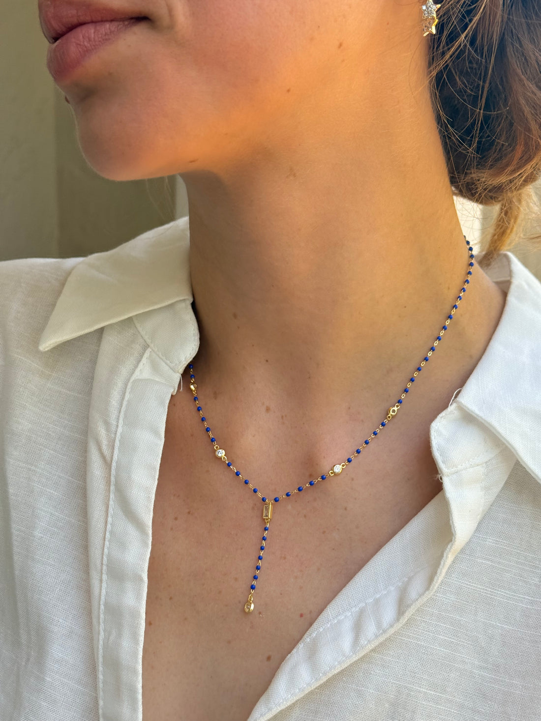 Blue Diamond Lariat Necklace
