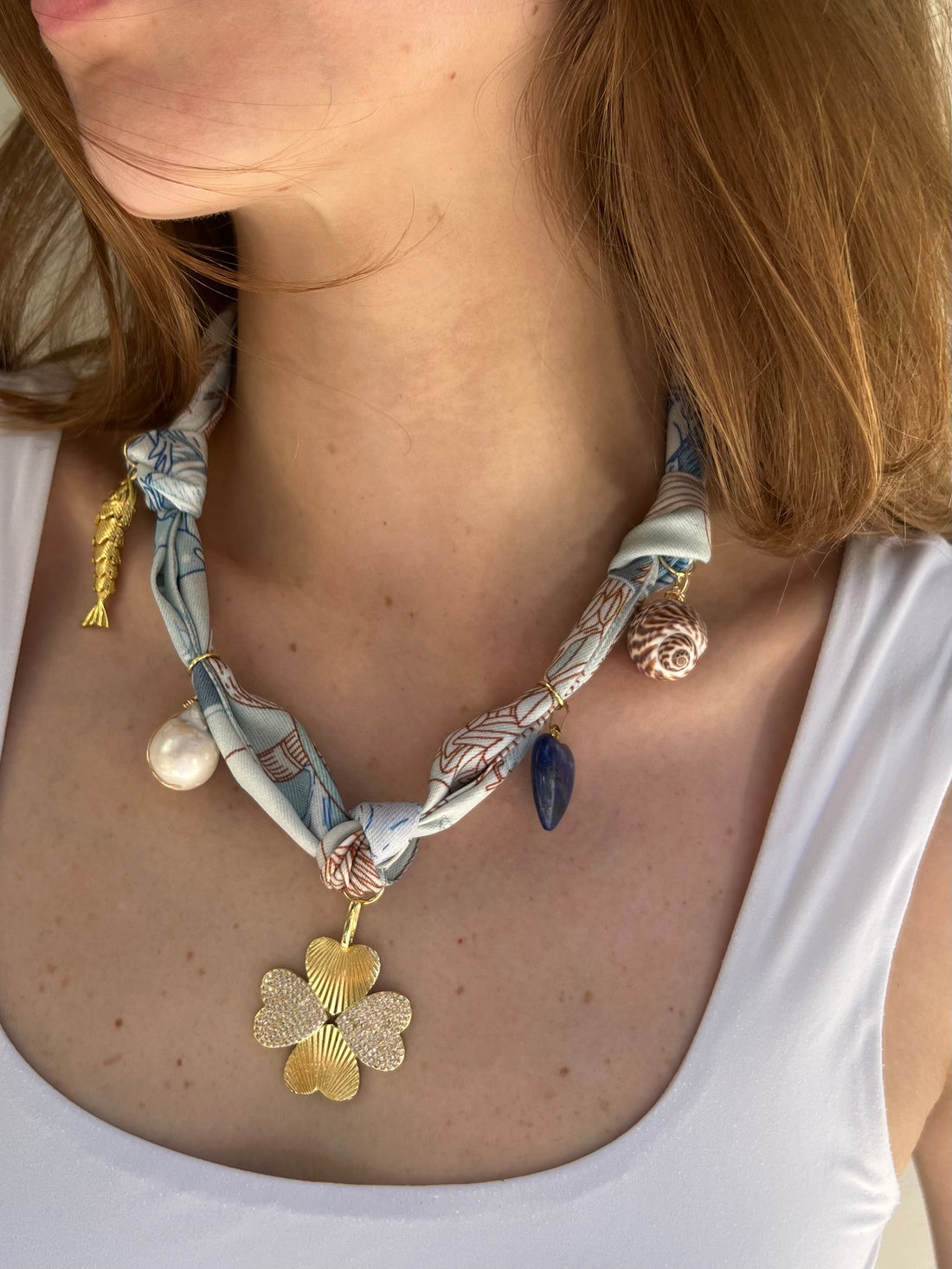 Lucky Blue Love Scarf Necklace