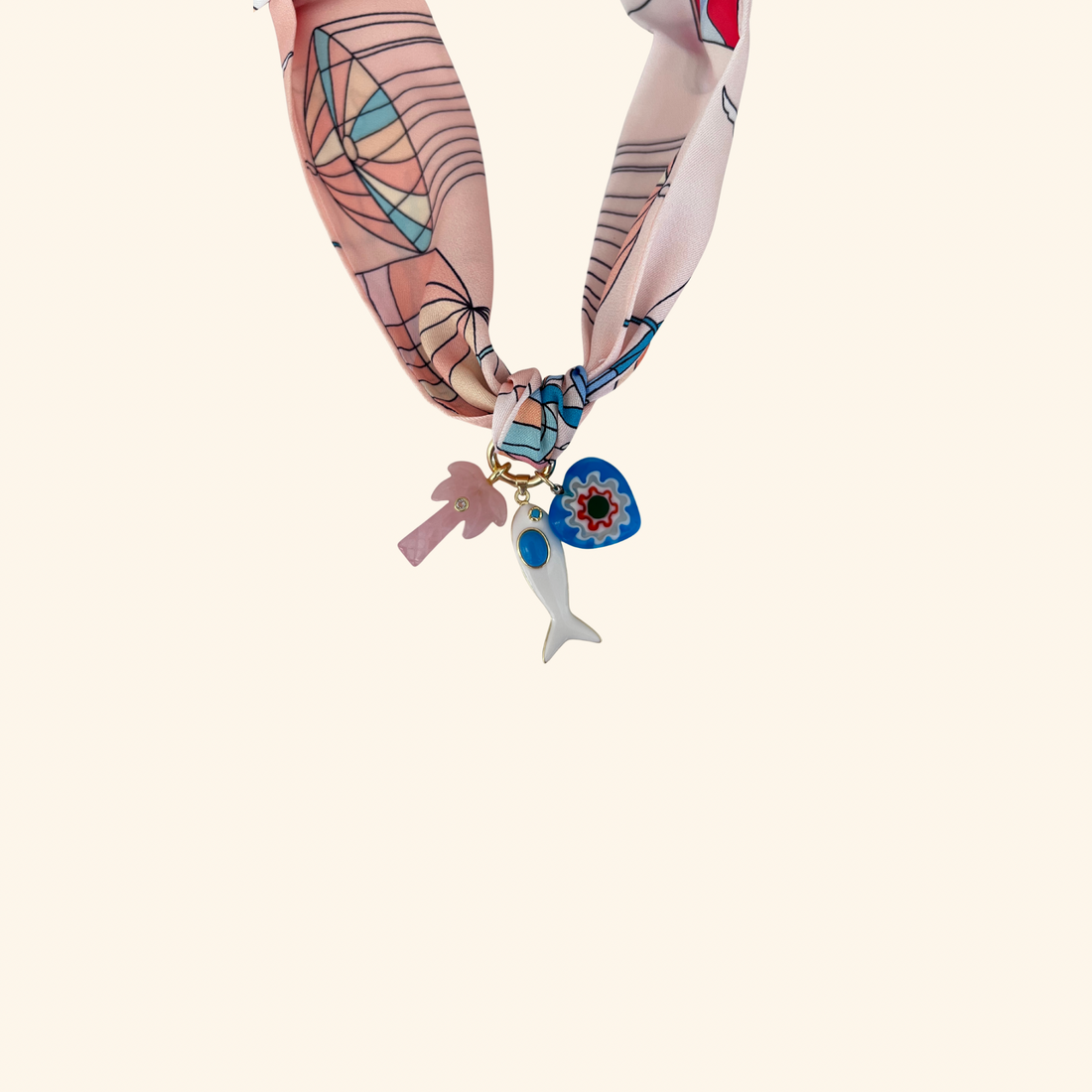 Pink Palm Tree, Love & Prosperity Scarf Necklace