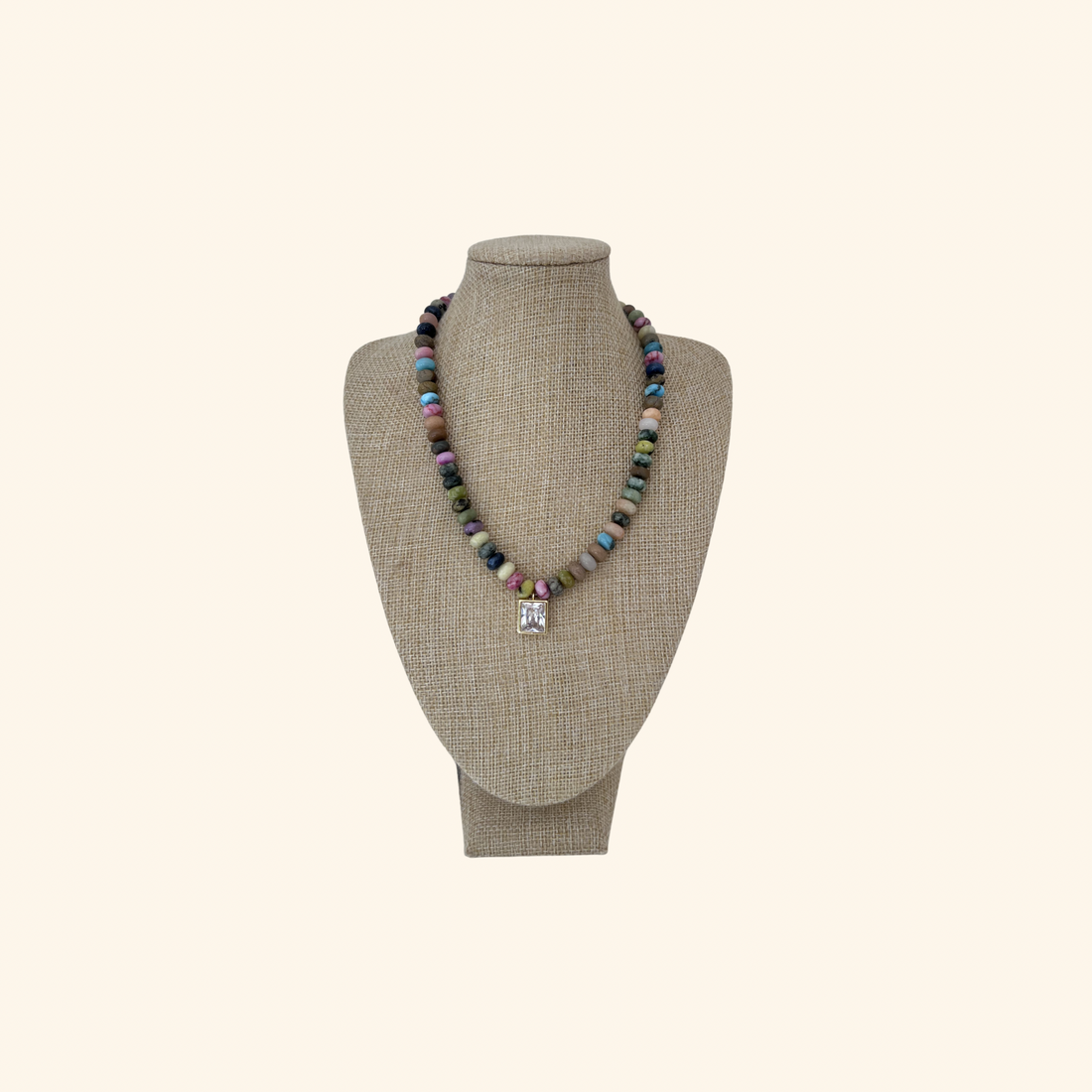 Colorful Stone Beads & Diamond Pendant Beach Beads Necklace