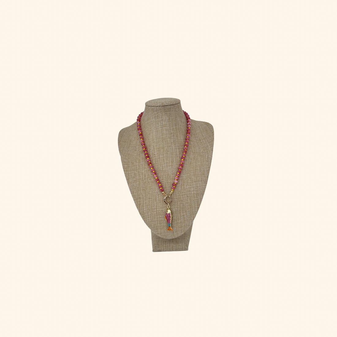 Poisson Rose et Jaune Beaded Necklace