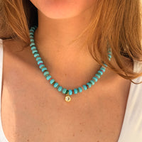 Turquoise & Diamond Pendant Beach Beads Necklace