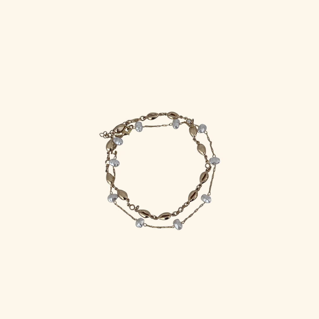 Pearl and Gold Puka Anklet Duo