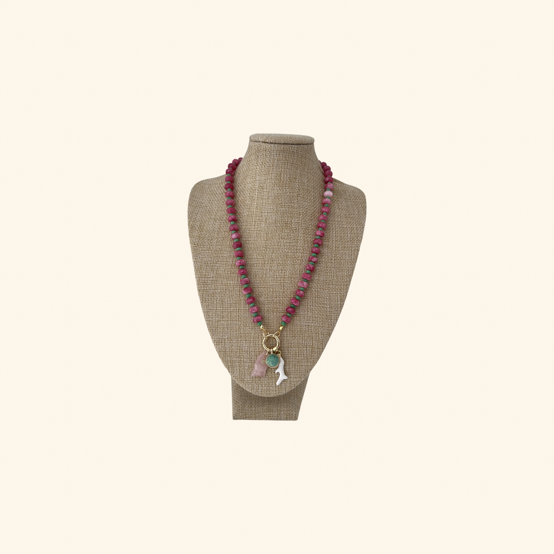 Pink and Green Beach Beads Charm Necklace